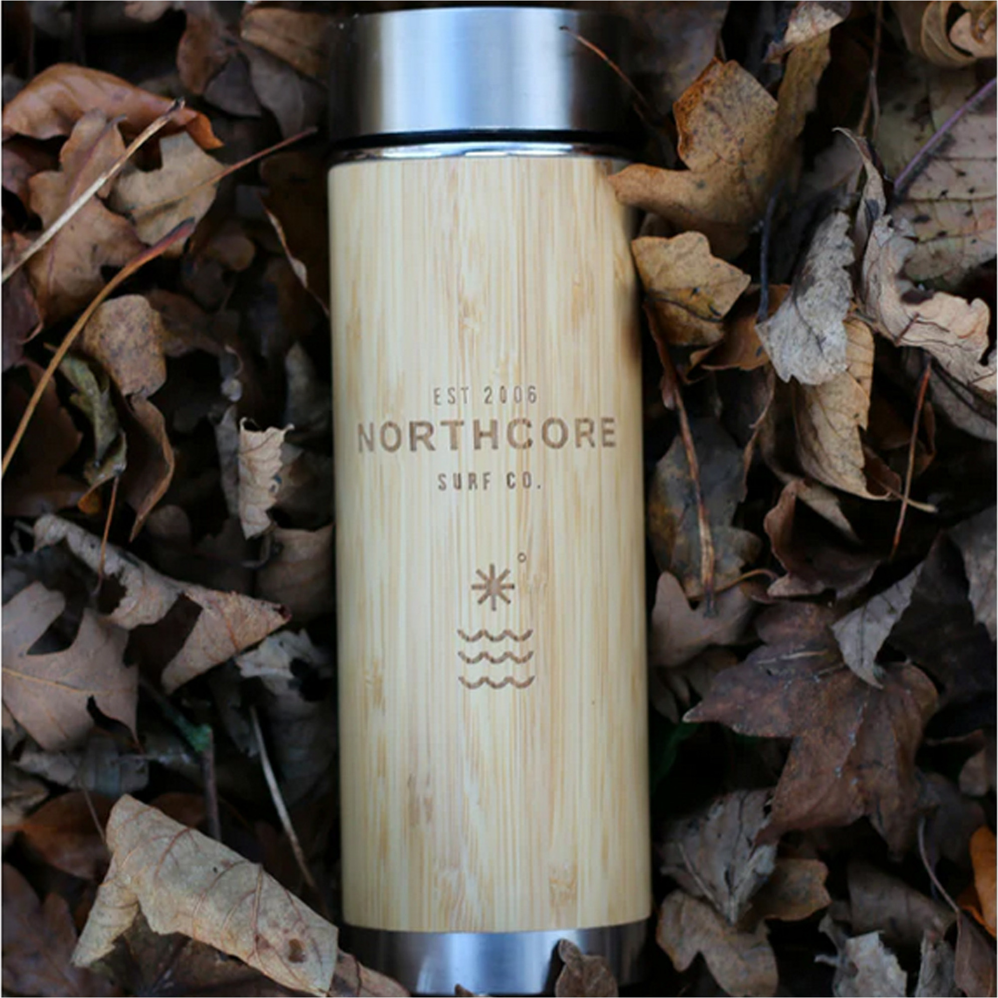 2025 Northcore Bamboo & Stainless Steel Flask With Mug 360ml NOCO97B